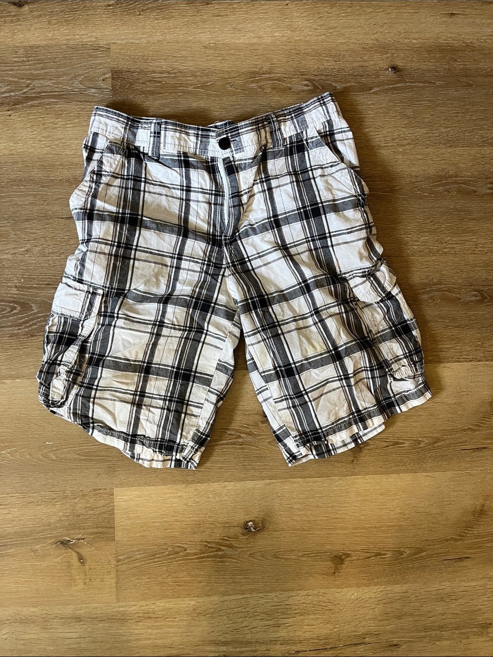 Carbon Black & White Plaid Cargo Shorts